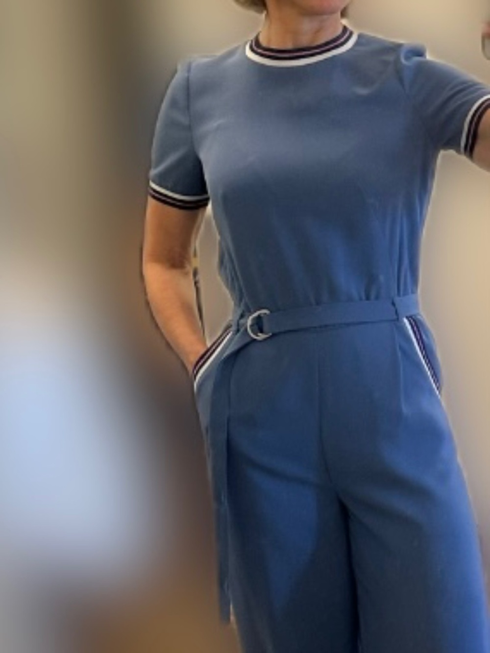 Stunning Custom-Made Blue Crepe Jumpsuit — Size XS - Picture 2 of 16